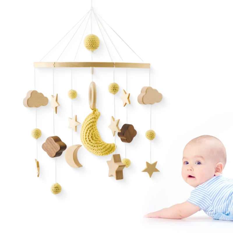 Baby Crib Mobile Wooden Bed Bell Rattle Toy Soft Felt Hot Air Balloon Wind Chime Pendant Newborn Comfort Bed Bell Toys Baby Gift