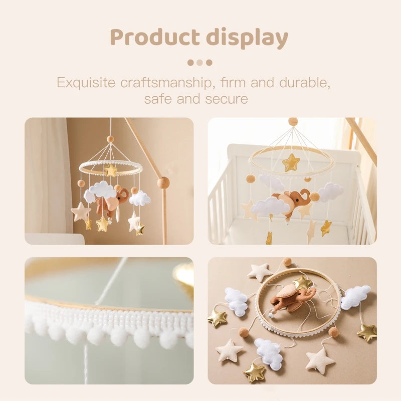 Baby Crib Mobile Wooden Bed Bell Rattle Toy Soft Felt Hot Air Balloon Wind Chime Pendant Newborn Comfort Bed Bell Toys Baby Gift