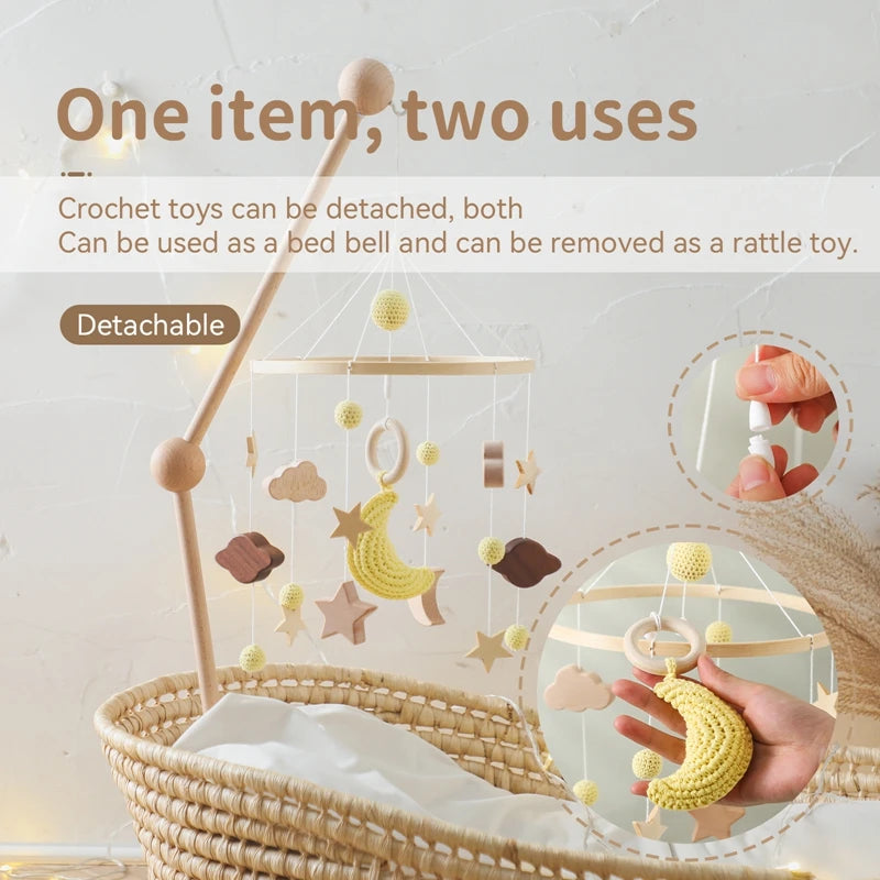 Baby Crib Mobile Wooden Bed Bell Rattle Toy Soft Felt Hot Air Balloon Wind Chime Pendant Newborn Comfort Bed Bell Toys Baby Gift