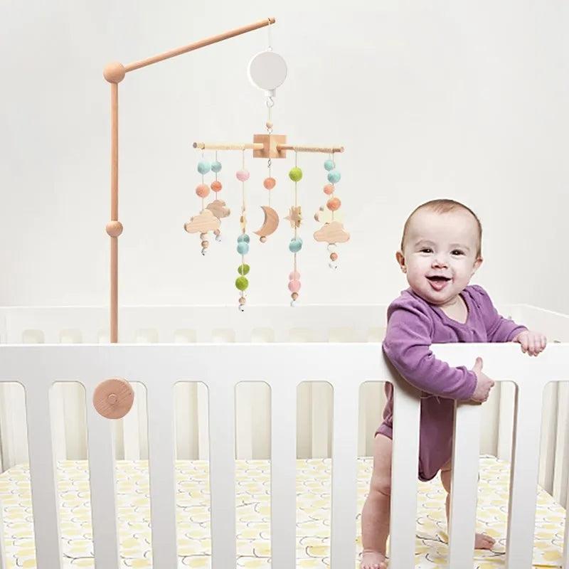 Baby Crib Mobile Wooden Bed Bell Rattle Toy Soft Felt Hot Air Balloon Wind Chime Pendant Newborn Comfort Bed Bell Toys Baby Gift