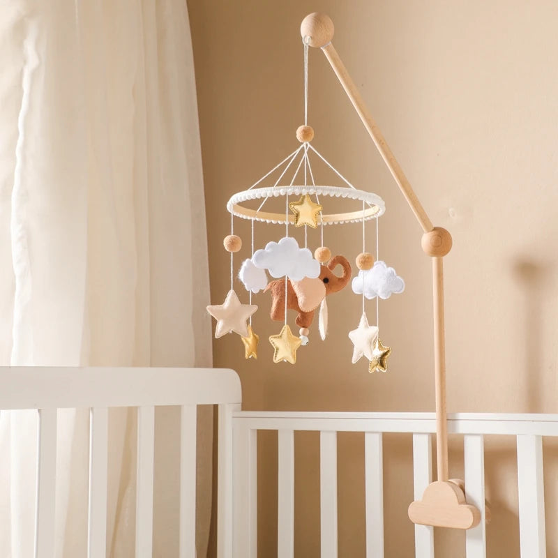 Baby Crib Mobile Wooden Bed Bell Rattle Toy Soft Felt Hot Air Balloon Wind Chime Pendant Newborn Comfort Bed Bell Toys Baby Gift