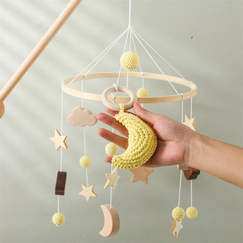 Baby Crib Mobile Wooden Bed Bell Rattle Toy Soft Felt Hot Air Balloon Wind Chime Pendant Newborn Comfort Bed Bell Toys Baby Gift