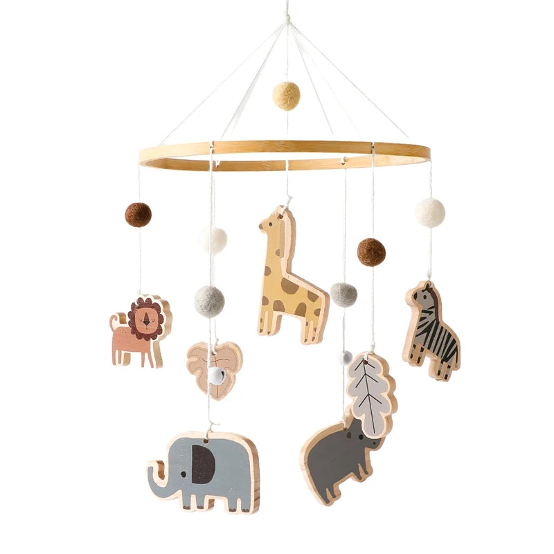 Baby Crib Mobile Wooden Bed Bell Rattle Toy Soft Felt Hot Air Balloon Wind Chime Pendant Newborn Comfort Bed Bell Toys Baby Gift