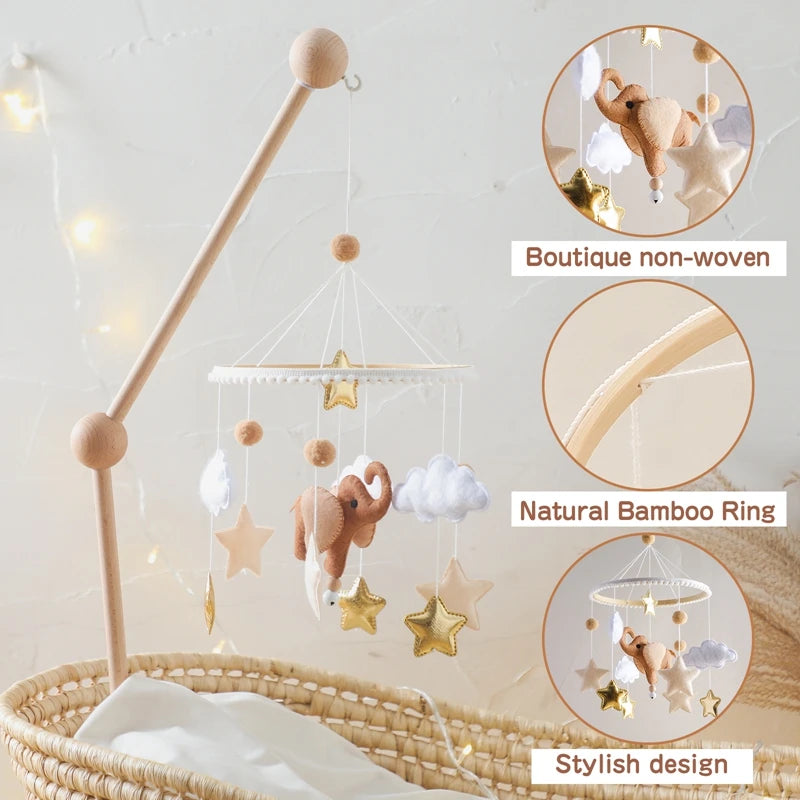 Baby Crib Mobile Wooden Bed Bell Rattle Toy Soft Felt Hot Air Balloon Wind Chime Pendant Newborn Comfort Bed Bell Toys Baby Gift