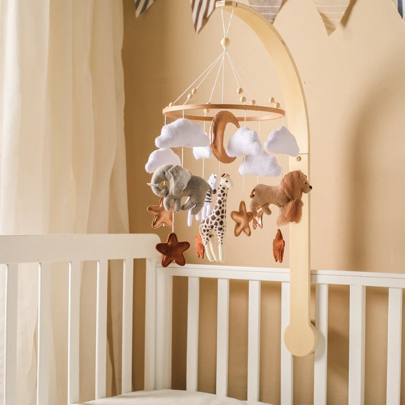 Baby Crib Mobile Wooden Bed Bell Rattle Toy Soft Felt Hot Air Balloon Wind Chime Pendant Newborn Comfort Bed Bell Toys Baby Gift