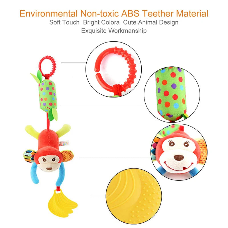 Baby Sensory Hanging Rattles Soft Learning Toy Plush Animals Stroller Infant Car Bed Crib with Teether for Bebe Babies Toddlers