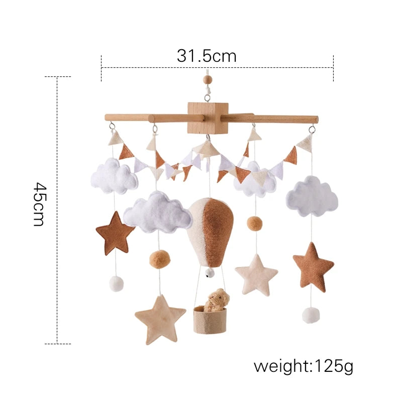 Baby Crib Mobile Wooden Bed Bell Rattle Toy Soft Felt Hot Air Balloon Wind Chime Pendant Newborn Comfort Bed Bell Toys Baby Gift