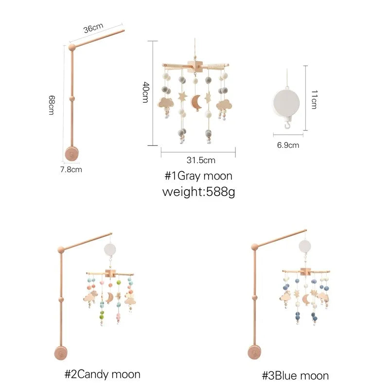 Baby Crib Mobile Wooden Bed Bell Rattle Toy Soft Felt Hot Air Balloon Wind Chime Pendant Newborn Comfort Bed Bell Toys Baby Gift