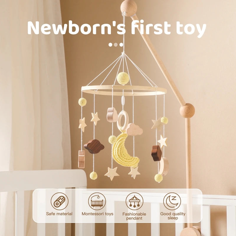 Baby Crib Mobile Wooden Bed Bell Rattle Toy Soft Felt Hot Air Balloon Wind Chime Pendant Newborn Comfort Bed Bell Toys Baby Gift