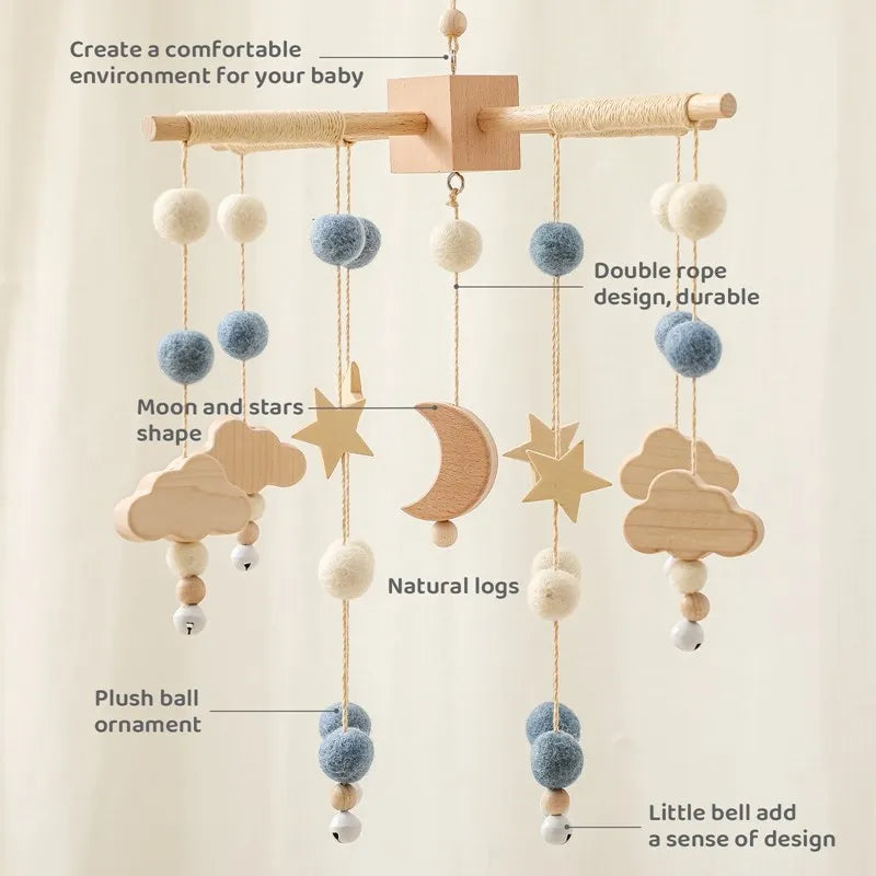 Baby Crib Mobile Wooden Bed Bell Rattle Toy Soft Felt Hot Air Balloon Wind Chime Pendant Newborn Comfort Bed Bell Toys Baby Gift