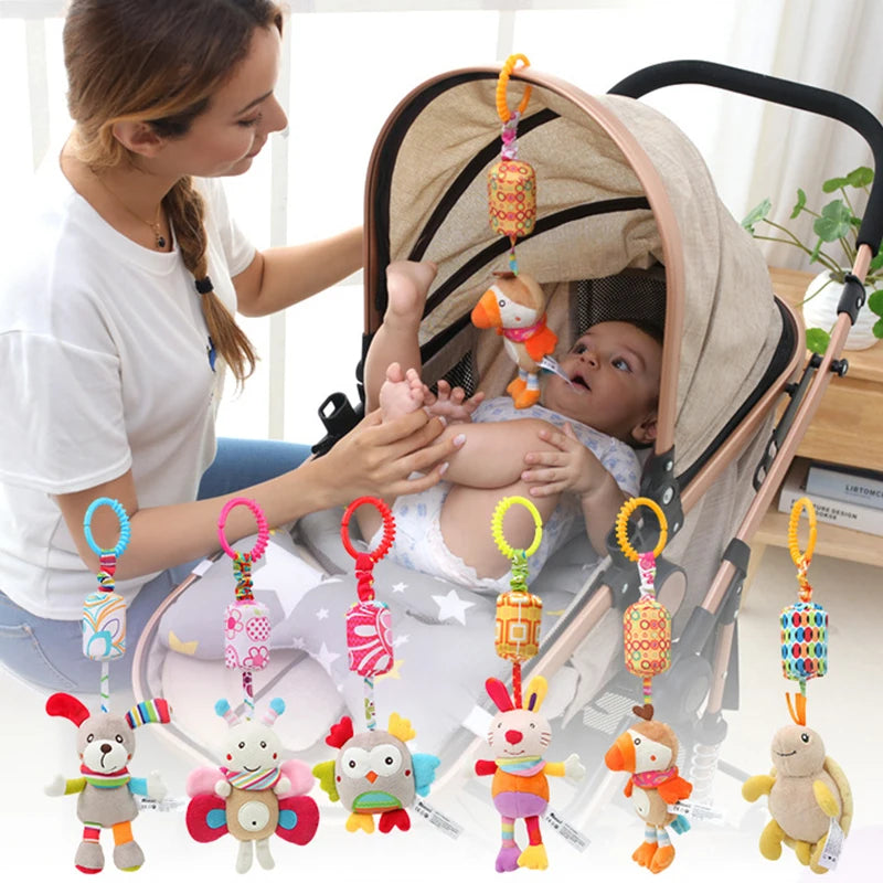 Baby Sensory Hanging Rattles Soft Learning Toy Plush Animals Stroller Infant Car Bed Crib with Teether for Bebe Babies Toddlers