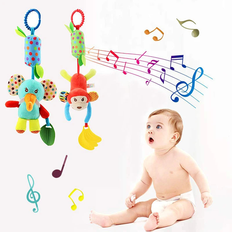 Baby Sensory Hanging Rattles Soft Learning Toy Plush Animals Stroller Infant Car Bed Crib with Teether for Bebe Babies Toddlers