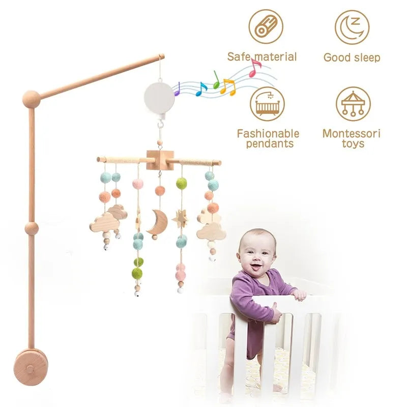 Baby Crib Mobile Wooden Bed Bell Rattle Toy Soft Felt Hot Air Balloon Wind Chime Pendant Newborn Comfort Bed Bell Toys Baby Gift