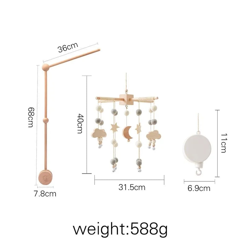 Baby Crib Mobile Wooden Bed Bell Rattle Toy Soft Felt Hot Air Balloon Wind Chime Pendant Newborn Comfort Bed Bell Toys Baby Gift