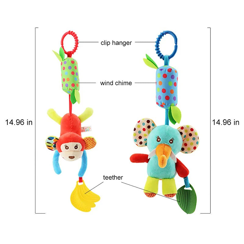 Baby Sensory Hanging Rattles Soft Learning Toy Plush Animals Stroller Infant Car Bed Crib with Teether for Bebe Babies Toddlers