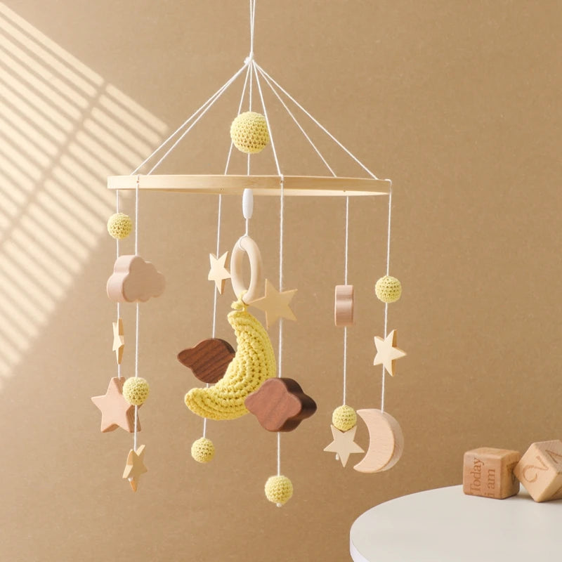 Baby Crib Mobile Wooden Bed Bell Rattle Toy Soft Felt Hot Air Balloon Wind Chime Pendant Newborn Comfort Bed Bell Toys Baby Gift