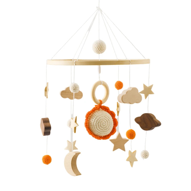 Baby Crib Mobile Wooden Bed Bell Rattle Toy Soft Felt Hot Air Balloon Wind Chime Pendant Newborn Comfort Bed Bell Toys Baby Gift