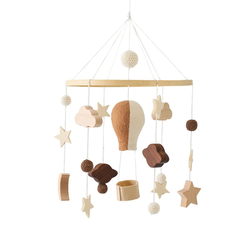 Baby Crib Mobile Wooden Bed Bell Rattle Toy Soft Felt Hot Air Balloon Wind Chime Pendant Newborn Comfort Bed Bell Toys Baby Gift