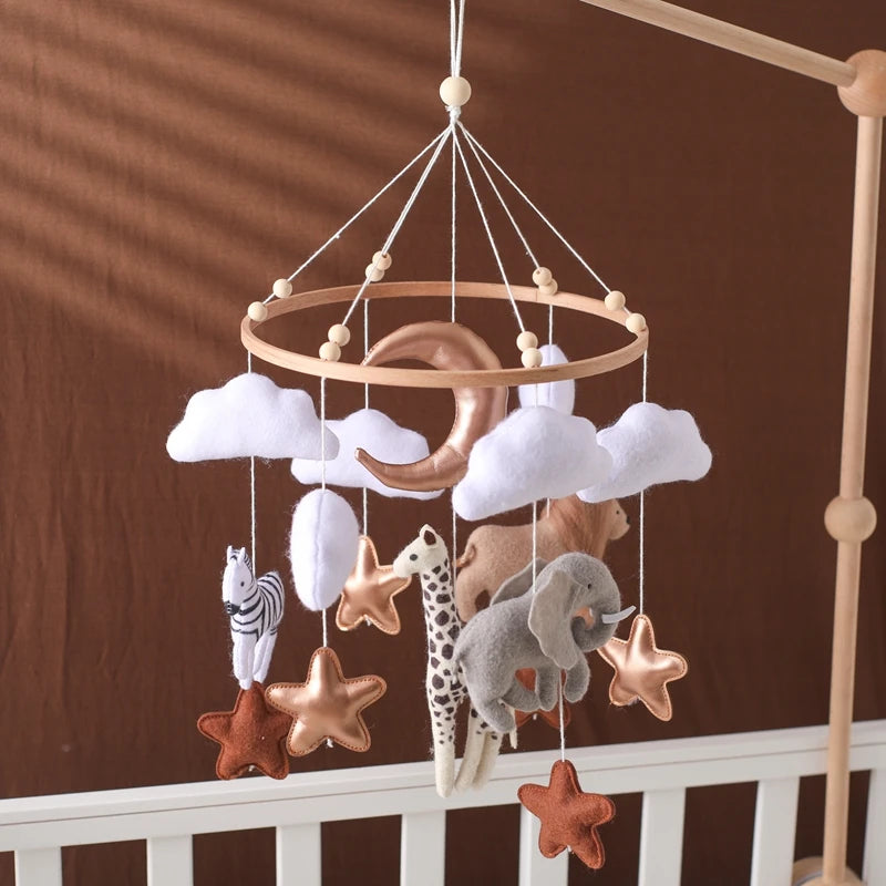 Baby Crib Mobile Wooden Bed Bell Rattle Toy Soft Felt Hot Air Balloon Wind Chime Pendant Newborn Comfort Bed Bell Toys Baby Gift