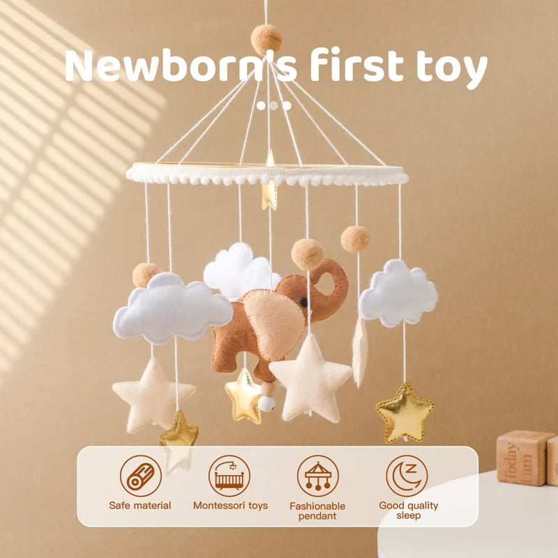 Baby Crib Mobile Wooden Bed Bell Rattle Toy Soft Felt Hot Air Balloon Wind Chime Pendant Newborn Comfort Bed Bell Toys Baby Gift