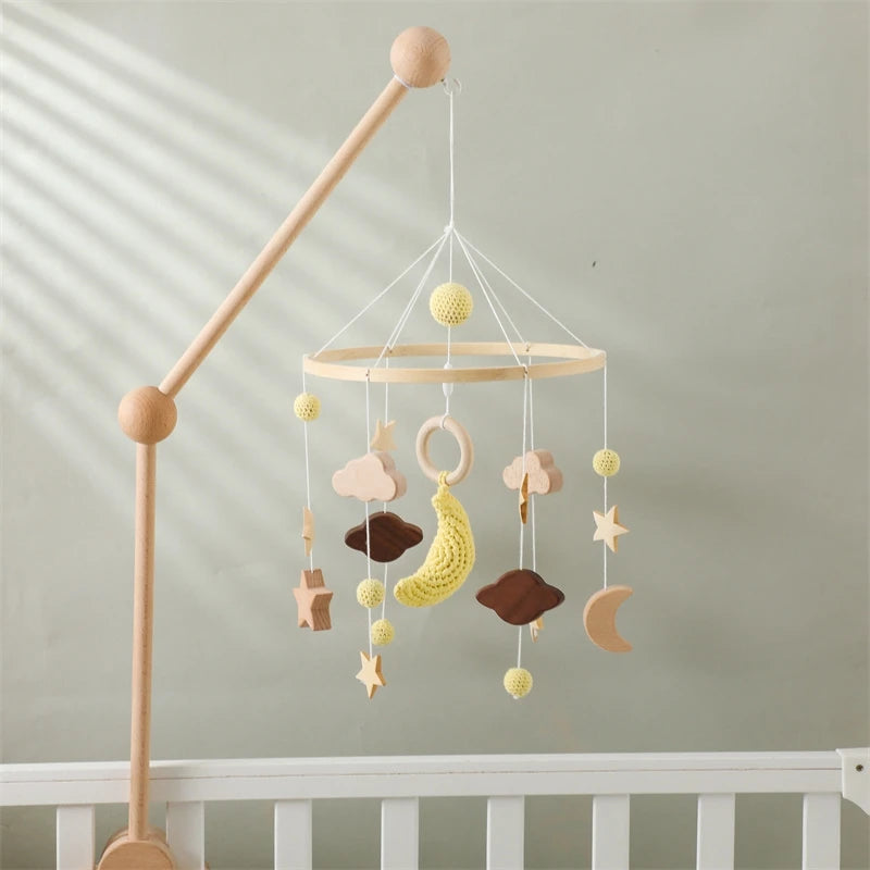 Baby Crib Mobile Wooden Bed Bell Rattle Toy Soft Felt Hot Air Balloon Wind Chime Pendant Newborn Comfort Bed Bell Toys Baby Gift