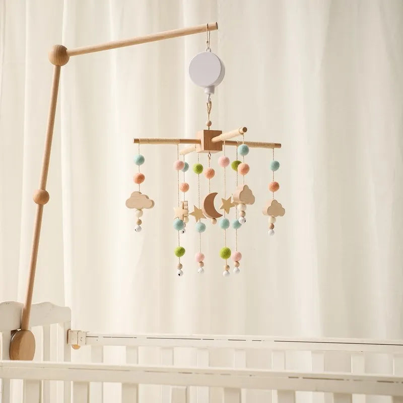 Baby Crib Mobile Wooden Bed Bell Rattle Toy Soft Felt Hot Air Balloon Wind Chime Pendant Newborn Comfort Bed Bell Toys Baby Gift