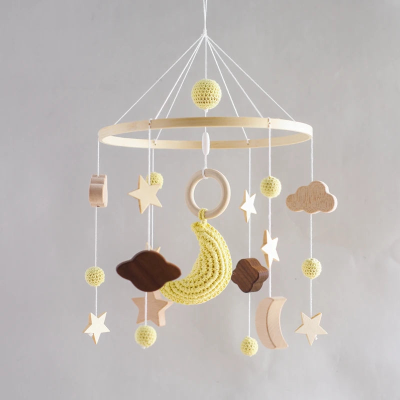 Baby Crib Mobile Wooden Bed Bell Rattle Toy Soft Felt Hot Air Balloon Wind Chime Pendant Newborn Comfort Bed Bell Toys Baby Gift