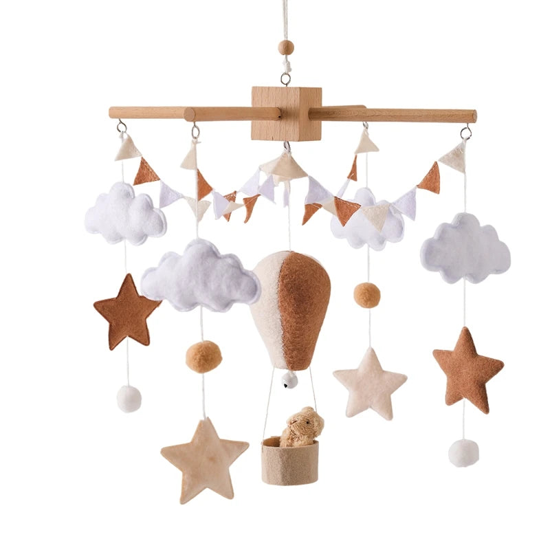 Baby Crib Mobile Wooden Bed Bell Rattle Toy Soft Felt Hot Air Balloon Wind Chime Pendant Newborn Comfort Bed Bell Toys Baby Gift