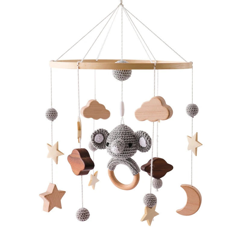 Baby Crib Mobile Wooden Bed Bell Rattle Toy Soft Felt Hot Air Balloon Wind Chime Pendant Newborn Comfort Bed Bell Toys Baby Gift