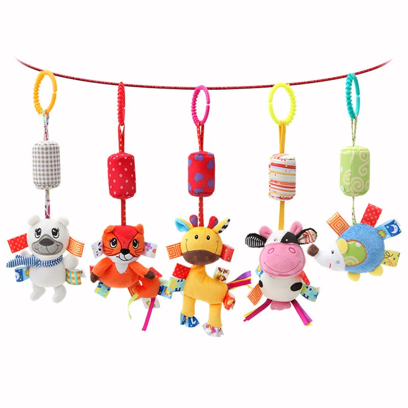 Baby Sensory Hanging Rattles Soft Learning Toy Plush Animals Stroller Infant Car Bed Crib with Teether for Bebe Babies Toddlers