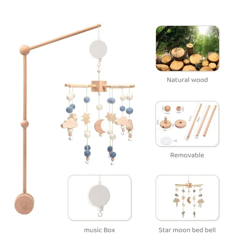 Baby Crib Mobile Wooden Bed Bell Rattle Toy Soft Felt Hot Air Balloon Wind Chime Pendant Newborn Comfort Bed Bell Toys Baby Gift