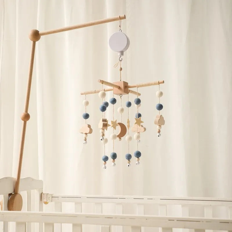 Baby Crib Mobile Wooden Bed Bell Rattle Toy Soft Felt Hot Air Balloon Wind Chime Pendant Newborn Comfort Bed Bell Toys Baby Gift